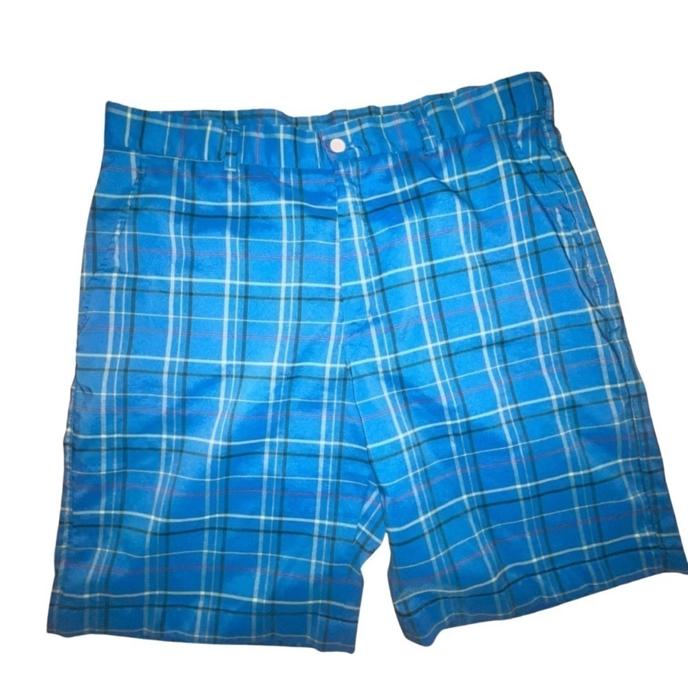 Alan Flusser Golf Men’s Blue Plaid Shorts, Size 36 – Lightweight Comfort